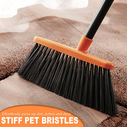 BSMstone Small Broom Stiff Bristles Brush with Long Handle Indoor or Outdoor Compact Broom for Sweeping Patio Garage Garden,Deck,Concrete Floor,Bathroom (Orange)