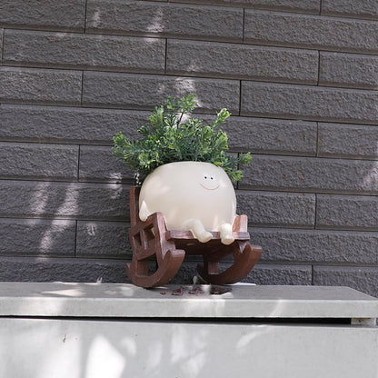Songgang Smily Face Planter Pot Cute Resin Flower Head Planters for Indoor Outdoor Unique Sit Rocking Chair Succulent Pots Father Mother Gift and Appreciation Christmas with Drainage Hole (Large)