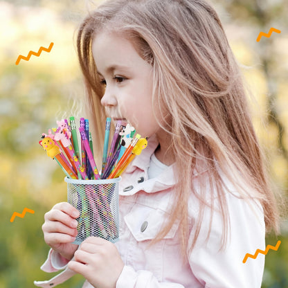Ireer 60 Pcs Scented Pencils for Kids Animal Fruit Fun Smelly Pencils Bulk HB Graphite with 60 Pcs Cute Cartoon Toppers Gift for School Office Classroom Party Reward Supplies(Bright Style)