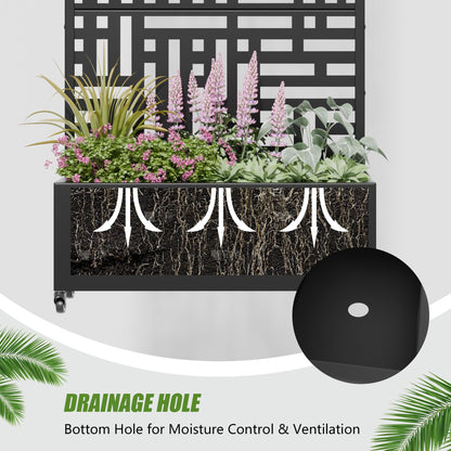 Casaphoria 72"x35" Metal Raised Garden Bed with Trellis(2 Pack), Outdoor Planter Box with Wheels & Drainage Holes for Climbing Plants, Flowers, Elevated Garden Kit with Privacy Screen, Black-Helen