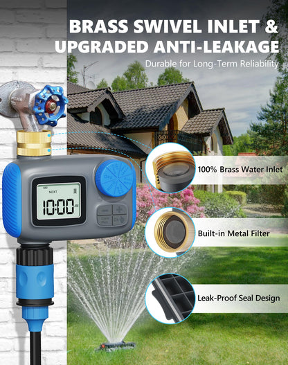 Grillum Sprinkler Timer with Brass Swivel, Hose Timers for Watering, Water Timer for Garden Hose, Digital Irrigation with Rain Delay & Manual Mode, Automatic Watering System for Outdoor Garden Lawn