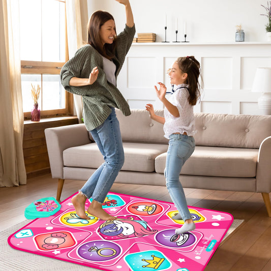 Kusntin Dance Mat, Dance Mixer Rhythm Step Play Mat, Pink Dance Pad with LED Lights, Adjustable Volume, Built-in Music, 5 Game Modes, Xmas Birthday Gifts for 3-10 Years Girls Toys (Multicolor)