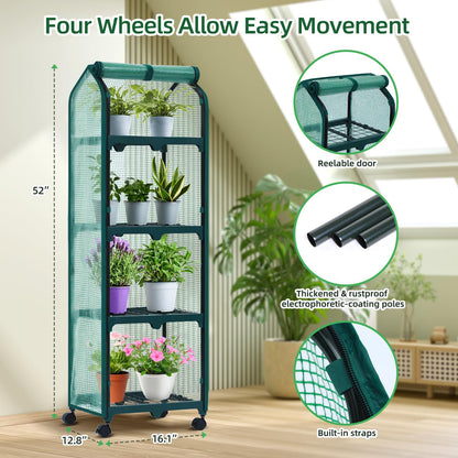 Ohuhu Mini Greenhouse for Indoor Outdoor, Small Plastic Plant Green House with Locking Wheels Portable Greenhouses with Durable Cover for Seedling, Ideal Gardening Gifts for Women Men Green