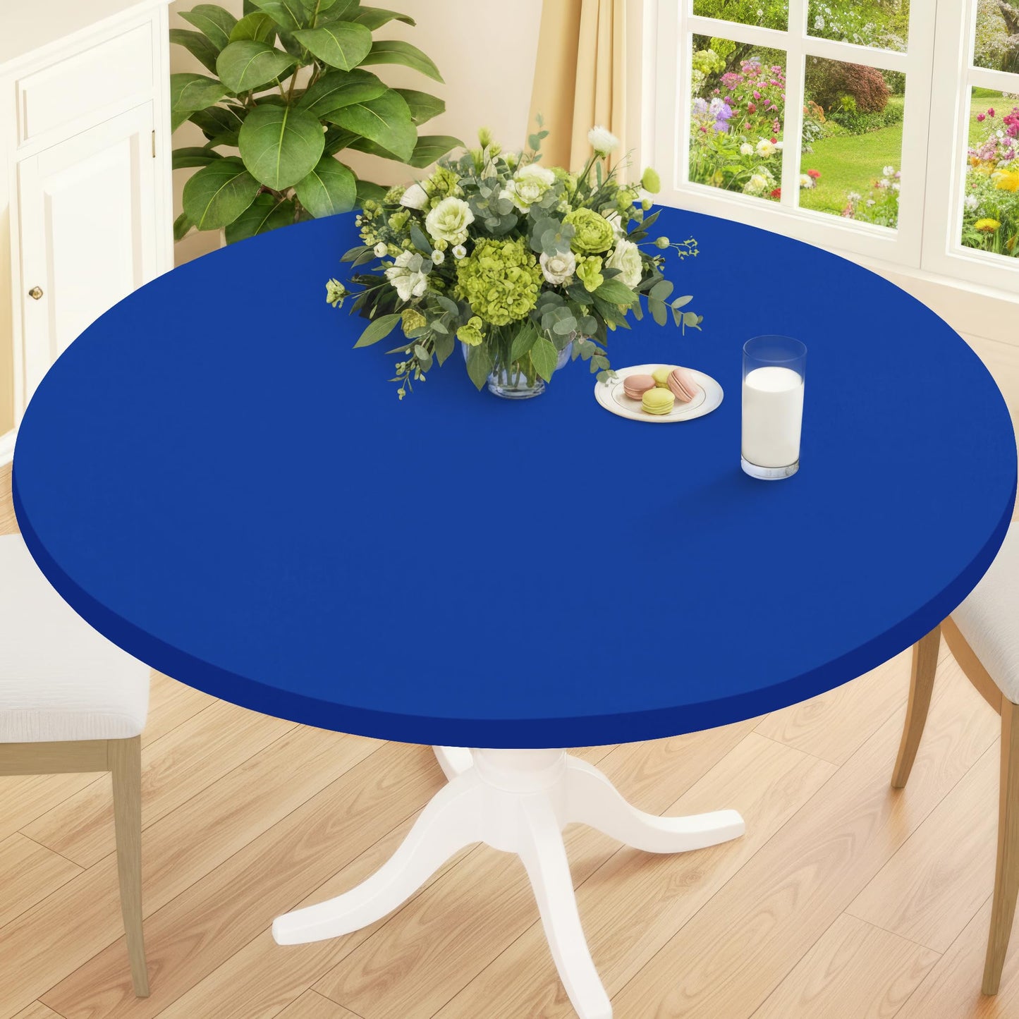 Smiry Round Spandex Tablecloth, Elastic Fitted Washable Tablecloths for 31"-35" Tables, Waterpoof Stretch Picnic Table Cover for Dining, Indoor and Outdoor, Blue