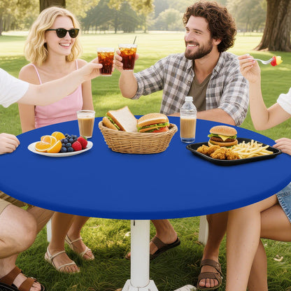 Smiry Round Spandex Tablecloth, Elastic Fitted Washable Tablecloths for 31"-35" Tables, Waterpoof Stretch Picnic Table Cover for Dining, Indoor and Outdoor, Blue