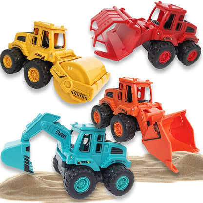 exinddea 4PCS Construction Toys,Friction Powered Construction Truck Toys Vehicles,Mini Construction Vehicles Toys Sand Truck Toys,Bulldozer Excavator Roller Truck Toys Gift for Kids Boys Girls