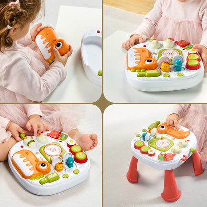 Baby Activity Table Learning & Fun, Baby DJ Table for Sitting Play, Keyboard Musical Toy and Detachable Red Legs Activity Table for Toddlers, Educational Interactive Toys for Kids