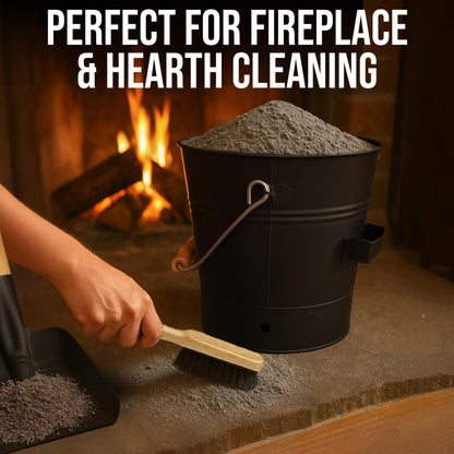Smedley & York Mini Ash Bucket with Lid, Includes Fireplace Tools, Pail, Shovel and Broom, 1.5 Gallon Charcoal Metal Bucket with Lid, Coal Bucket and Ash Can, Galvanized Iron Ash Bucket for Fireplace