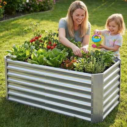 GoCampDirect 4x2x2ft (2 Pack) Raised Garden Bed - Galvanized Deep Root Planter Boxes Outdoor with Wing Nuts and Safety Edges for Gardening Vegetables, Flowers, Herbs, Succulents - Silver
