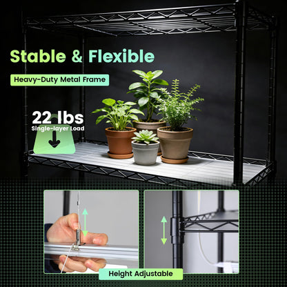 WORTH Mini Greenhouse with 18W T8 Grow Lights & Thermo-Hygrometer 27"x15"x70" Smart Indoor Grow Tent with Black Oxford Fabric Cover Plant Stand with Casters & Ventilation Flaps for Seed Starting