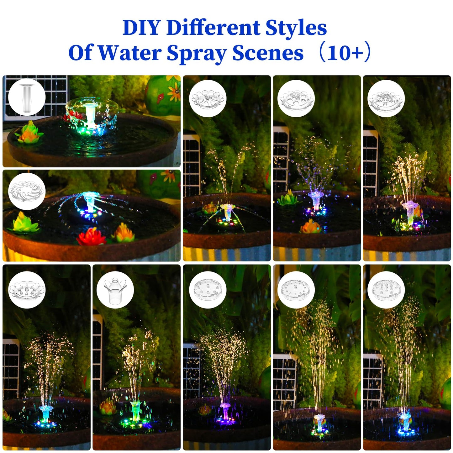 AISITIN 14W Rechargeable Solar Fountain with 4400mAh Battery, LED Colorful Lights, Remote Control & Superior Solar Glass Panels, DIY Solar Powered Water Fountain Pump for Bird Bath, Pond