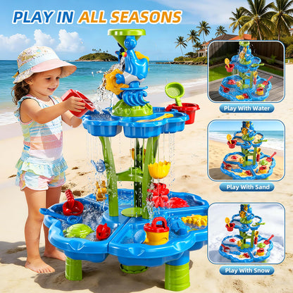3-Tier Sand and Water Table for Toddlers 1-3 3-4, Kids Sand Water Play Table Toys for Kids Boys Girls 2 3 4 5 6 Years Old, Kids Toddler Play Activity Set Toys for Summer Beach Pool Indoor Outdoor Yard