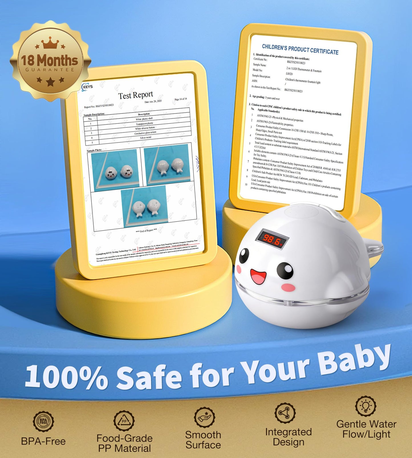Pircaath Baby Bath Toy Sprinkler with Thermometer, Temp Alarm & Backlit Display, BPA-Free | CPC Certified for Safety, Light Up Whale Bath Toy for Kids Ages 1-3, Bathtub Water Toys for Toddler, Newborn