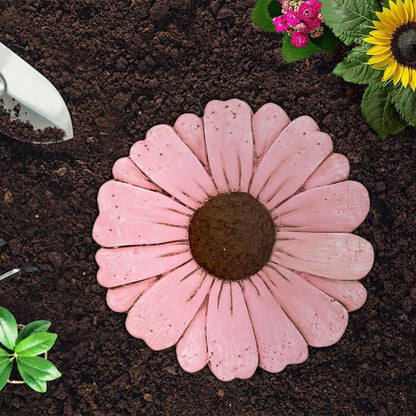 Landoraloria Cement Flower Stepping Stone 10” Daisy Garden Path Stone for Yard & Walkway Handcrafted Non-Slip Outdoor Patio Decor Weather-Resistant Cement Stone (Pink)
