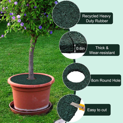 2pcs Double Side Rubber Tree Mulch Ring, 12In Heavy Duty Recycled Rubber Mulch Mat Natural Look Tree Root Protector Mat Reversible Round Tree Ring for Prevent Animal Dig, (Green Brown)