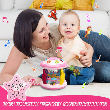 Letapapa Baby Toys 6 to 12 Months, 4 in 1 Ocaen Rotating Projector, Tummy Time Light Up Musical Toys for 6 7 8 9 12-18 Months, Educational Birthday Gifts for Baby Infants 1 2 Year Old Girls(Pink)