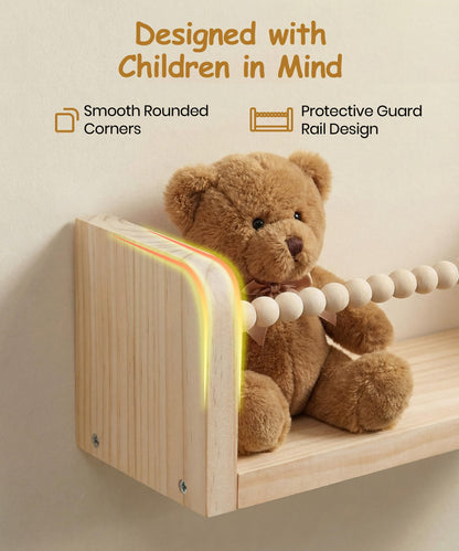 Mazjoaru Nursery Book Shelves for Wall Set of 3, Natural Wood Bookshelves Wall Decor, Small Floating Shelf Organizer for Kids Room, Bedroom, Kitchen Spice Rack