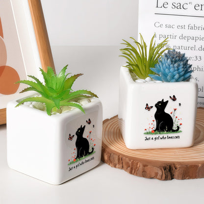 BJDAMAI Black Cat Succulent Planter Flower Plant Pot Small, Gifts for Women Teens Girls Kids, Cat Lovers Themed Stuff Accessories Things Decor Merch, Home Office Table Desk Decoration!