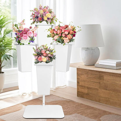 PROLEE Flower Display Stand with Buckets, Wedding Flower Cart Display Stand with Wheels,Flower Stand for Wedding Party, Events and Garden Decor (White)