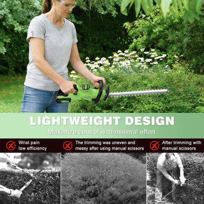 22'' Hedge Trimmer Cordless with Battery 2×2.0Ah, SOARFLY 3000RPM 180° Rotatable Handle Electric Hedge Trimmer, Dual Safety Lock 20V Powerful Bush Trimmers Tree Trimmer for Garden Lawn Yard Pruning