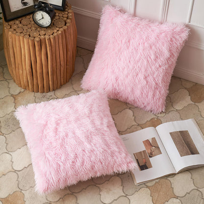 ANRODUO Pack of 2 Baby Pink Throw Pillow Covers Luxury Fluffy Pillows Faux Fur Decorative Pillows Plush Cushion Case Fuzzy Mongolian Merin Style for Bed Couch Sofa Living Room Summer Decor 20x20 Inch