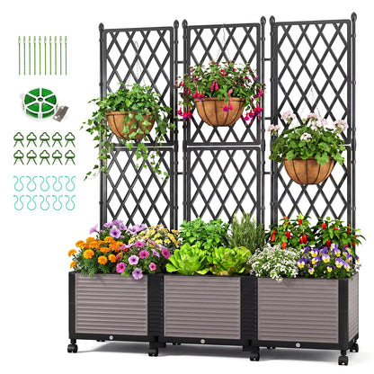 DoCred 63" H Raised Garden Bed Planter Box with Trellis, Floorstanding Vertical Horticulture Planter Box Tomato Cage with Wheels for Vine Climbing Plants, Flowers, Herbs