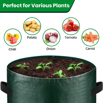 BIJOKETTEN 10 Gallon 3-Pack Potato Grow Bags, Heavy Duty PE Fabric Pots with Flap and Handles, Green Planter Bags for Potato Vegetables Outdoor Garden, 17.7''x13.8'' Large for All Plants Growing