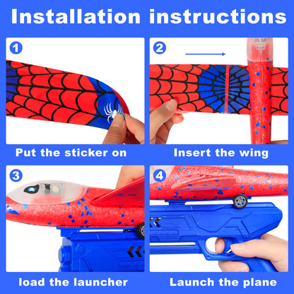 HitToys Airplane Launcher Toy for Kids&Hover Soccer Ball Toy for Kids, 3 Pack Spider Foam Gliders Air Planes,2 Pack Indoor Soccer Ball with Led Light for Old Boys Girls Outside Sport Games Birthday
