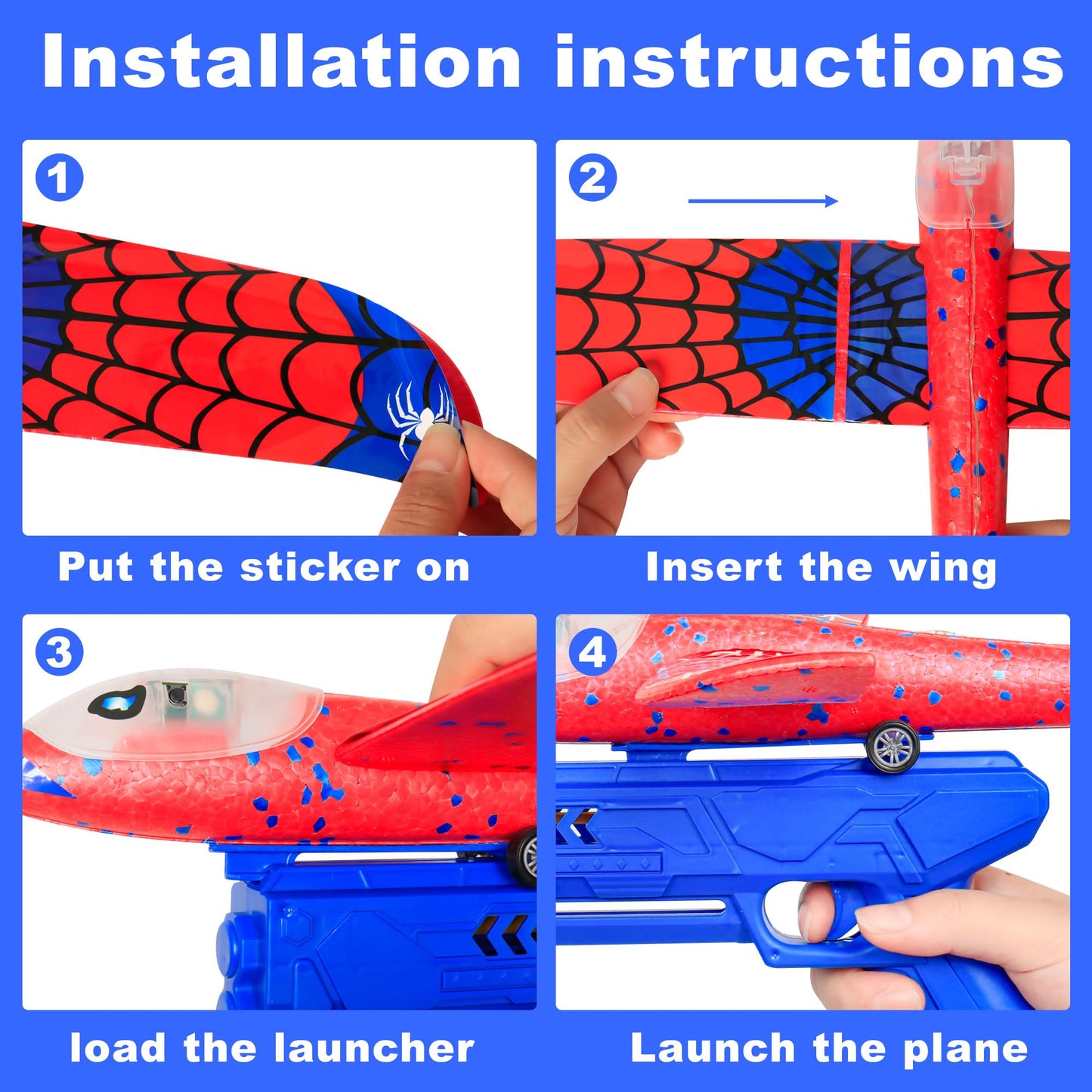 HitToys Airplane Launcher Toy & Spider Hover Soccer Ball Set for Kids | 3 Pack Spider Foam Gliders Air Planes, 3-in-1 Rechargeable Toddler Air Floating Football Toy Ball with Led for Boys Birthday