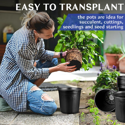 HQAUT 5 Gallon Pots for Plants, 11.4 Inch Gallon Nursery Pots with Drainage Holes, 5 Gallon Plastic Plant Pots for Cuttings, Seeding, Succulents, Transplanting