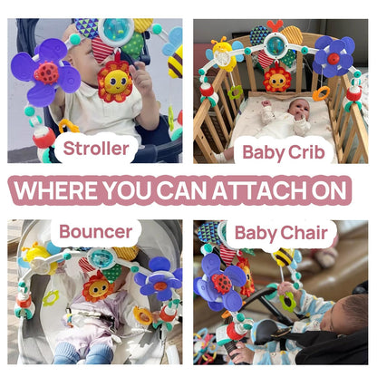 UTOPLIKEY Baby Activity Arch Toy Bar for Stroller, Bassinets and Car Seat, Adjustable Crib Toys Hanging Attachment, Sensory Development Toys with Rattles