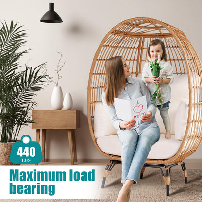 OTSUN Outdoor Egg Chair, PE Wicker Chair with 4 Thicken Cushions, Patio Chairs 440 lbs Capacity, Oversized Balcony Chairs with Durable Steel Frame Perfect for Balcony, Backyard, Bedroom-Ivory