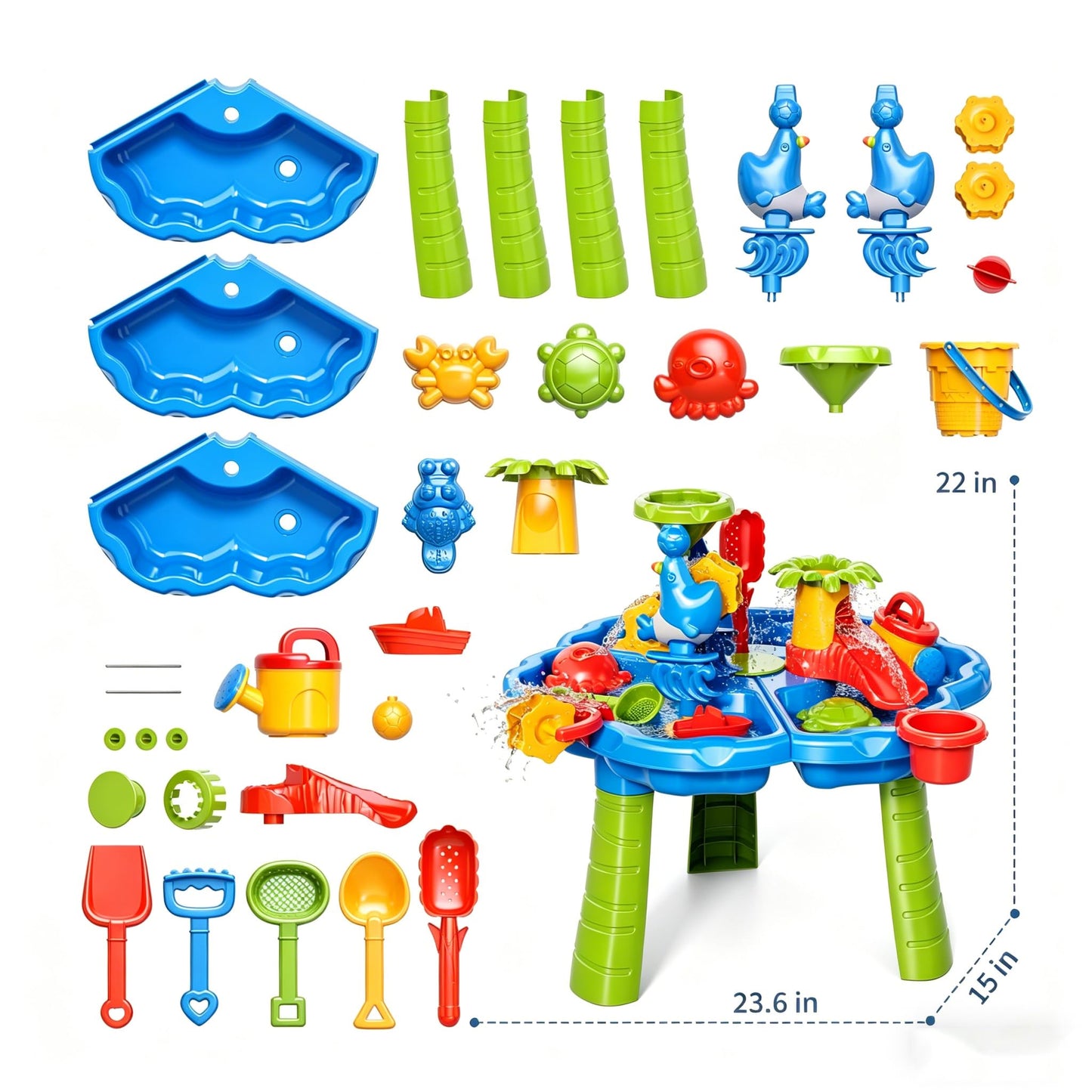 Guminnara 3 in 1 Water Table for Toddlers 1-3 Years, Kids Summer Activity Sensory Play Outdoor Beach Backyard Sand Water Table Toys for Toddlers 18M+, Birthday Gift Toys for Boys Girls