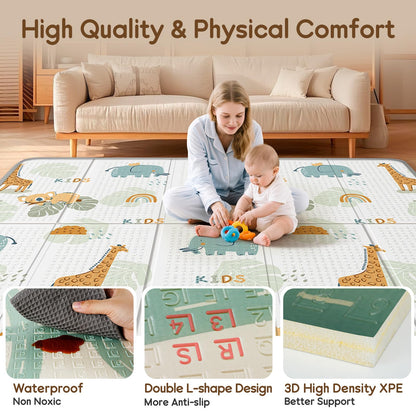 Foldable Baby Play Mat for Floor, PIGLOG 79x71 Extra Large Crawiling Play Mat for Babies, Waterproof & Portable Tummy Time and Non-Toxic Soft Foam Playmat for Infants, Toddlers, Giraffe