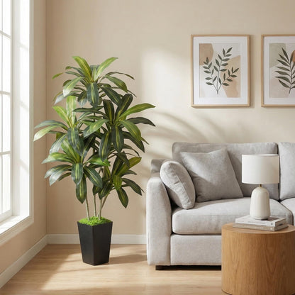 Artificial Dracaena Tree 6FT, Fake Tree with Black Tall Planter - Faux Yucca Tall Fake Floor Plant in Pot - Artificial Plant for Home Office Living Room Decor Indoor