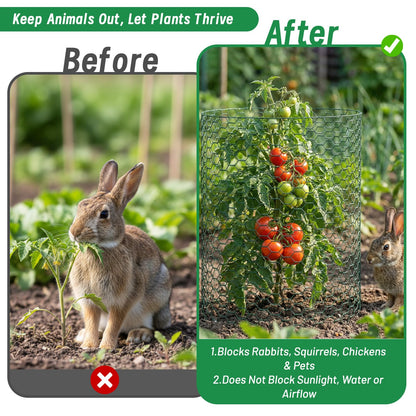 Convivium Plant Protectors from Animals, 0.8mm Free-Cut Green Chicken Wire Mesh, PVC Coated Tree Trunk Guard & Garden Fence for Outdoor Plants with Zip Ties, Stakes, Pliers, Gloves（16.4Ft*16In）