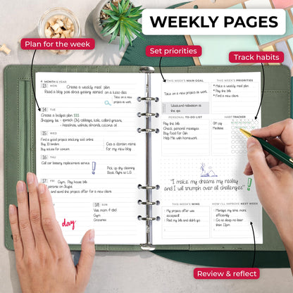Clever Fox Weekly Planner Binder – Goal Setting Planner for Time Management & Weekly Tasks – Work & Life Organizer with To Do List & Habit Tracker – Undated, 7″ x 9″ Hardcover (Cypress)