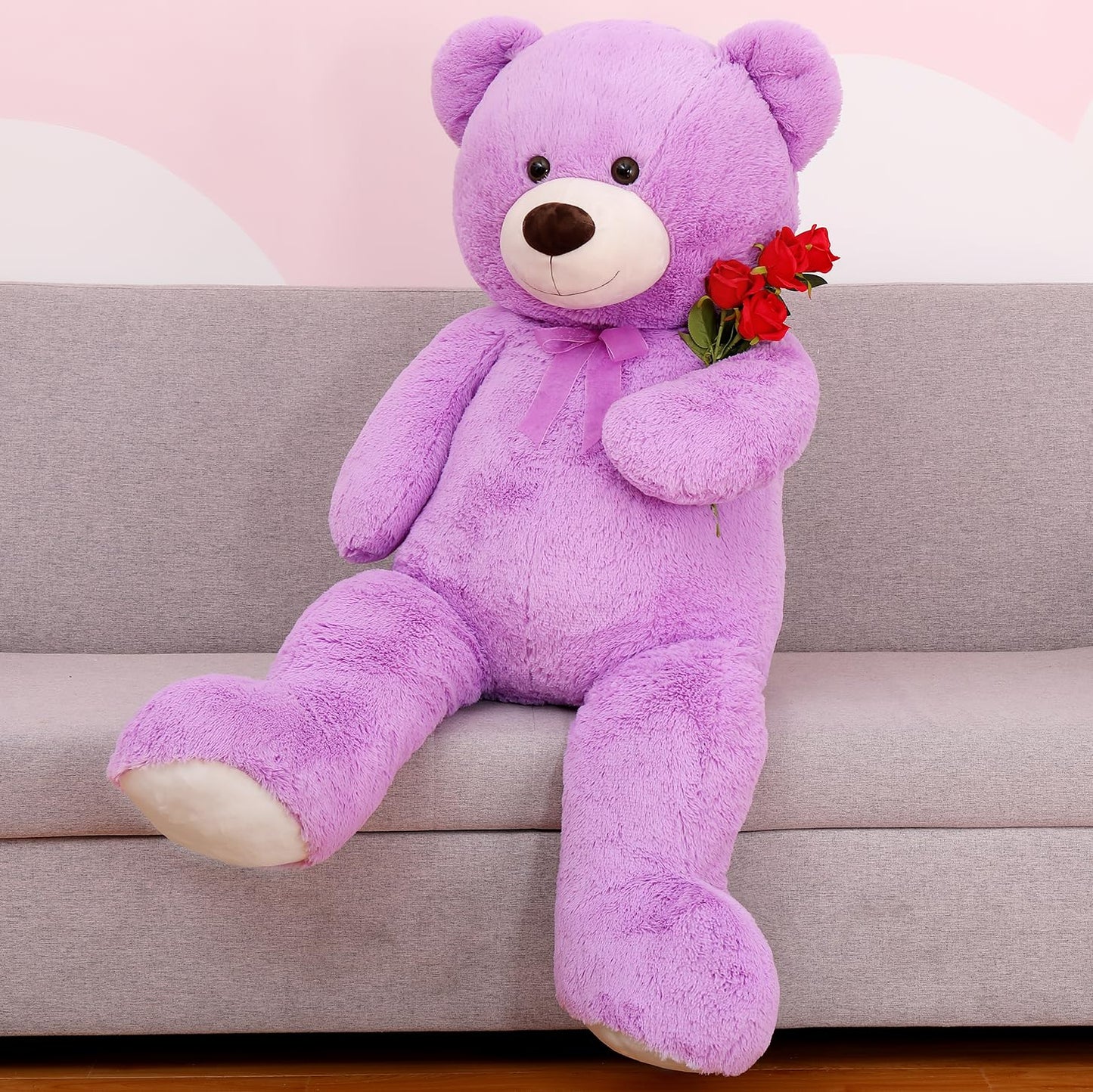 MorisMos Giant Teddy Bear Stuffed Animal 4 Feet, 51'' Large Stuffed Bear for Girlfriend Boyfriend Wife Mom Fiancée Valentine's Gift, Big Bear Plush for Baby Shower Christmas Birthday,Purple