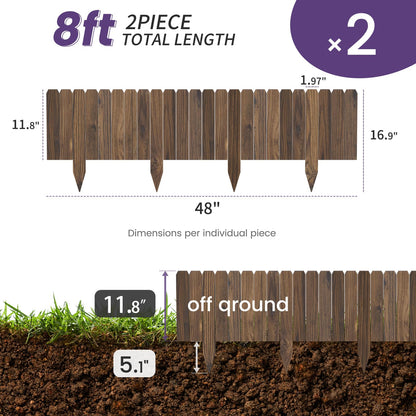 Wieghda Garden Wooden Fence Edging, Burnt Wood Finish, Fir Wood,Outdoor Lawn Landscape Border (2, 11.8" Height)