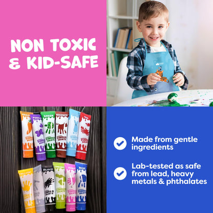 Finger Paint for Toddlers 1-3+, Washable Paint for Kids - Toddler Finger Painting - Non Toxic Baby Safe Toddler Art Supplies for Hand and Feet - Preschool Learning Activities Gifts for Kids Ages 2-4