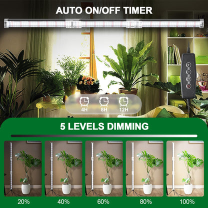 WeeLeeGoo Super-Bright 48" T10 Plant Lamp, 6000k Full Spectrum Standing Grow Light, 3 Modes & 5 Dimming Levels, Timer 4/8/12H,12V/3A High Power Output for Large & Tall Indoor Plants