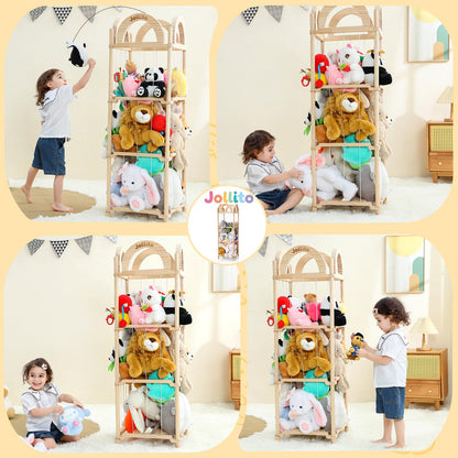 JOLLITO Stuffed Animal Storage Organizers,Large Capacity Wooden Cute Plushies Toy Zoo Holder and Storage for Toddler Rooms, Playrooms & Bedrooms