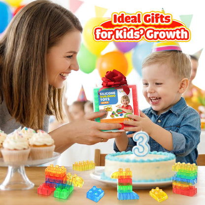 LESONG Sensory Building Toys for Toddlers: 24PCS Squeezable Silicone Stacking Toys – Early Learning Construction Playset for Preschool Manual Skills, Birthday Gifts