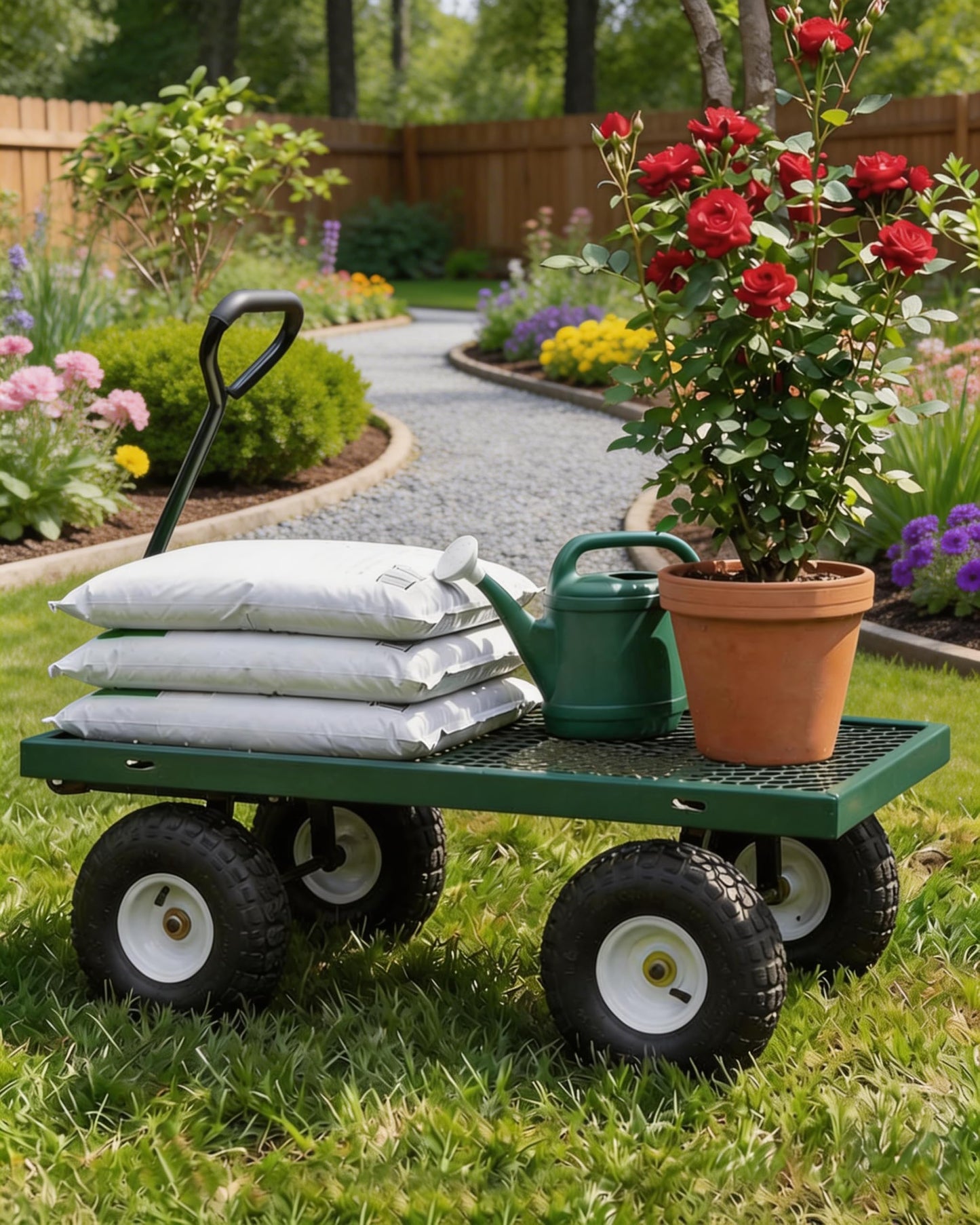 GarveeTech 1000LBS Heavy Duty Steel Garden Cart, Garden Wagon Cart on Wheels, Metal Yard Utility Wagon with Removable Mesh Sides, 13" All Terrain Tires, 180° Rotating Handle for Lawn, Garden, Farm