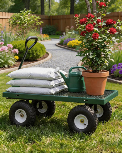 GarveeTech 1000LBS Heavy Duty Steel Garden Cart, Garden Wagon Cart on Wheels, Metal Yard Utility Wagon with Removable Mesh Sides, 13" All Terrain Tires, 180° Rotating Handle for Lawn, Garden, Farm