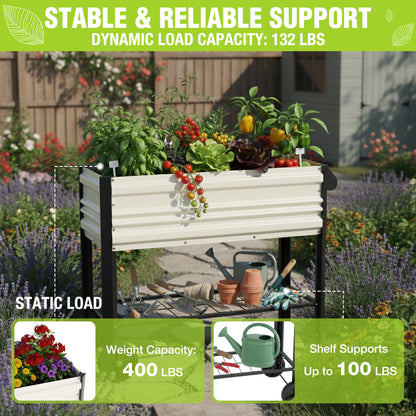 WORKPRO Galvanized Raised Garden Bed with Legs & Wheels, 37x14.6x31.6in, 400LB Capacity Elevated Planter Box for Garden, Backyard, Patio & Deck, White