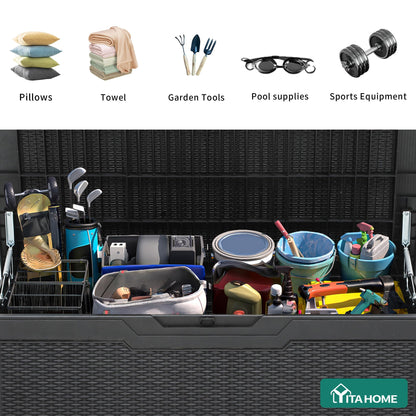 YITAHOME 100 Gallon Large Deck Box, Outdoor Resin Storage Boxes for Patio Furniture, Outdoor Cushions, Garden Tools, Water Resistant and Lockable