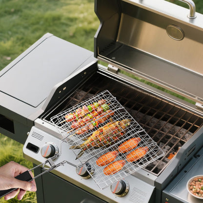 Fish Grill Baskets，Folding Portable Fish Grilling Rack For Grill, BBQ Grilling Basket, Stainless Steel Grill Basket For Veggies, Shrimp, Meat Cook，Come With Storage Bag and Two Basting Brush
