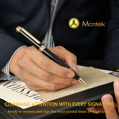 MCNTEIK 317 Rollerball - Stunning Luxury Black Lacquer Pen with 24K Gold Finish, Schmidt Black Ink Refill, Best Gift Set for Men & Women, Executive Office, Christmas, Nice Classic Pens-Black