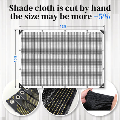 70% Black Shade Cloth for Garden, 10x12FT Resistant Garden Sun Shade Net, Durable Mesh Shade Tarp with Reinforced Grommets for Greenhouse, Plant, Chicken Coop, Pergola,Canopy (10ft*12ft)